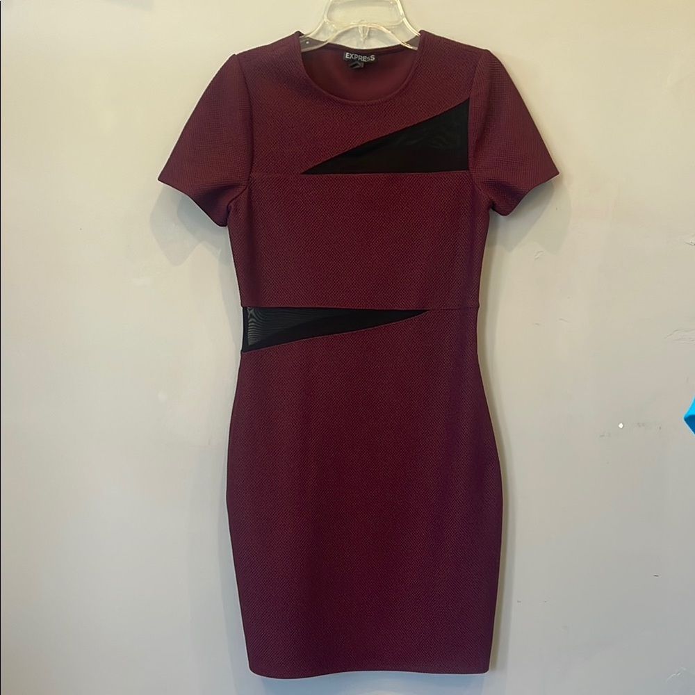 Express Women's Burgundy Sheath Dress with Black Trim